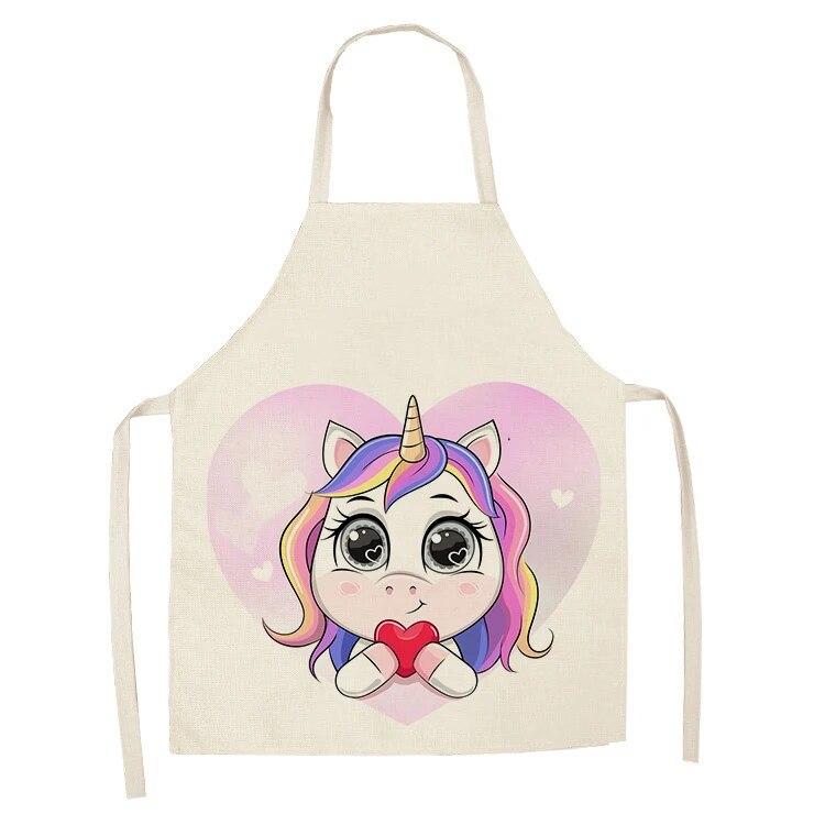 Kuchyňská zástěra Kreslený hudební potisk Jednorožec Bavlněná lněná zástěra bez rukávů Muži a ženy Nástroje pro čištění domácnosti