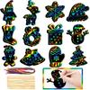 GOMANCHE 48 Pieces Christmas Scratch Art for Kids, DIY Rainbow Scratch Paper Magic Art Crafts Bulk, Christmas Hanging Ornaments for Kids Party Favors