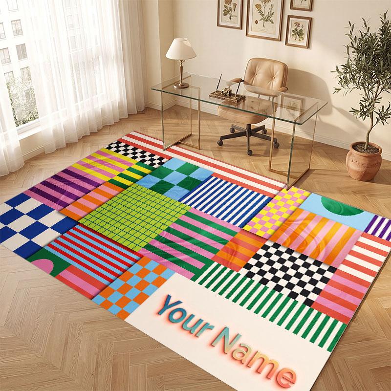 Abstraktes Geometrisches Thema Kristall Samt Boden Teppich Personalisiert Benutzerdefinierter Name Text Warmer Teppich Heim Dekoration