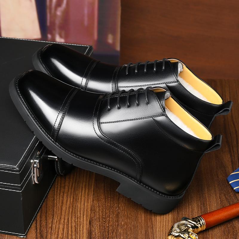 Fur integrated three-joint men's short boots leather boots high-top leather shoes trendy men's shoes winter men's boots 2025