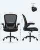 SONGMICS Office Chair, Desk Chair, Mesh Swivel Chair, Ergonomic Computer Chair, Lumbar Support, Oscillating, Seat 53 cm, Folding Armrests, Black
