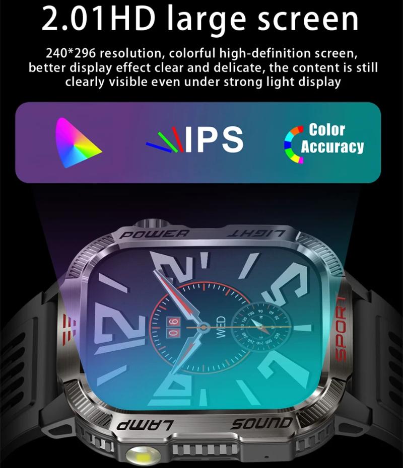 2025 Neue Militär-GPS-Smartwatch Herren Taschenlampe Kompass Wasserdicht Outdoor-Sport-Tracker Bluetooth-Anruf Smartwatch