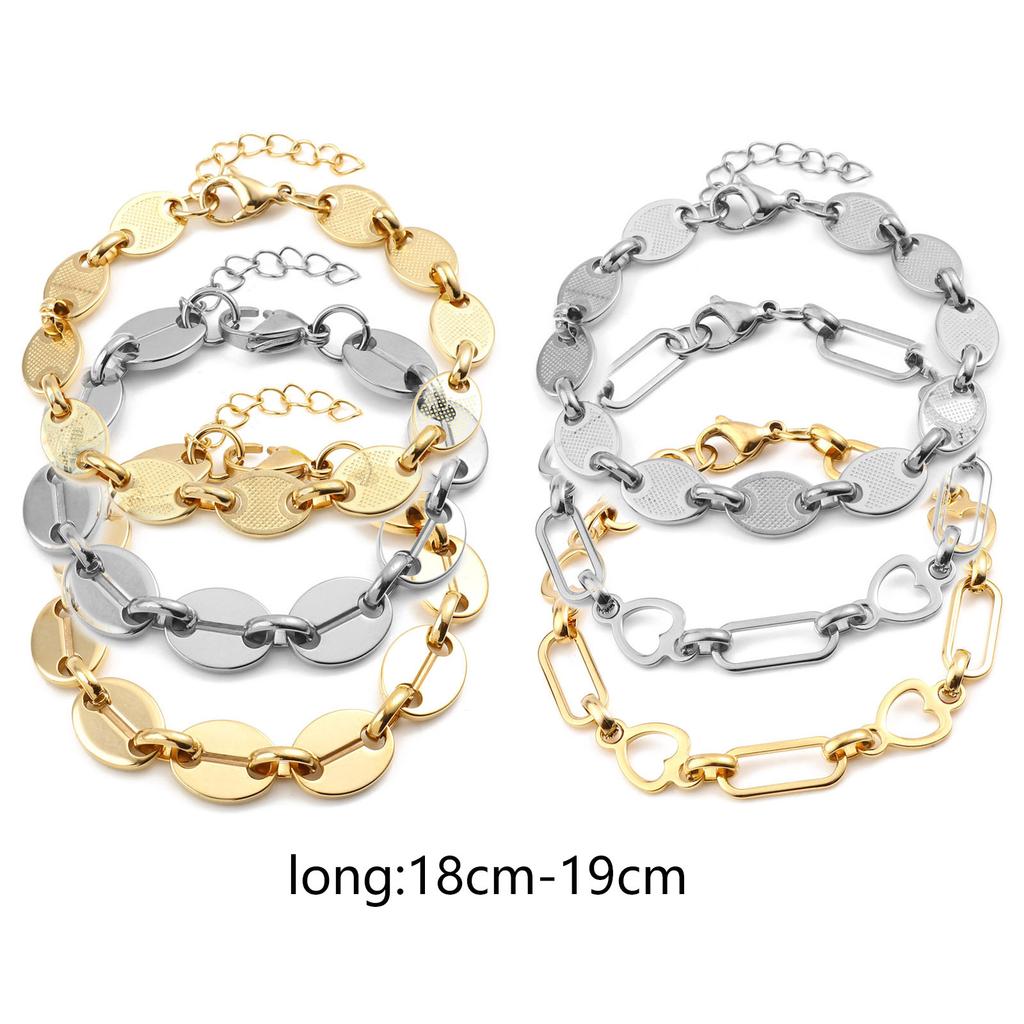 Neue Edelstahl-Armbänder für Damen Herren Oval Herz Karabinerverschluss Kette Armband am Handgelenk Schmuck Zubehör 18-19cm lang