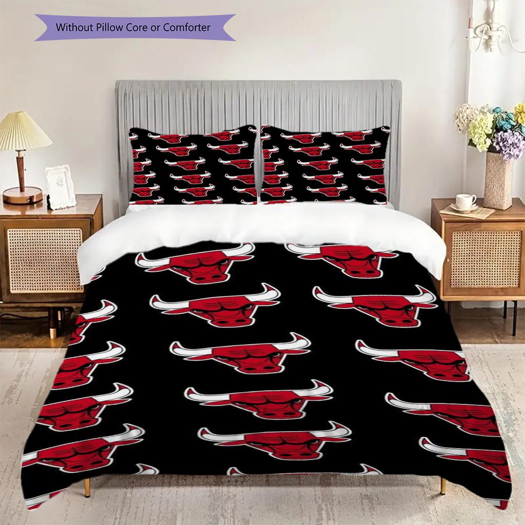 Chicago Bulls Logo Bedding(1 * Duvet Cover + 2 * Pillowcase, Without Core) Christmas Birthday Gift Duvet Cover and Pillowcase Soft and Comfortable
