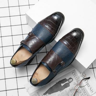 New Men's Double Buckle Monk Shoes Large Size Business Casual Leather Shoes Men's Black Dress Splicing Monk Shoes