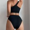 2026 New Style Solid Ribbed One Shoulder High Waist Sexy Bikini Swimsuit Stylish Comfortable For Summer Beach Holiday