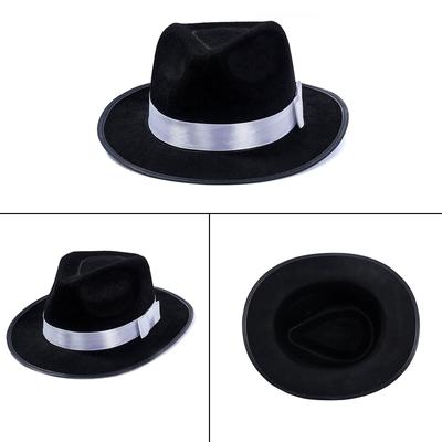 Svart Platt Topp Fedora Hatt för Män Vuxen Scenföreställningar Hatt Temafest Keps Maskerad Utklädning Kostym Panama Hatt