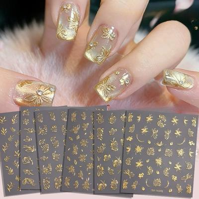 Bronzing Nail Art Sticker 3D Hollow Flower Nail Decals Nail Accessories