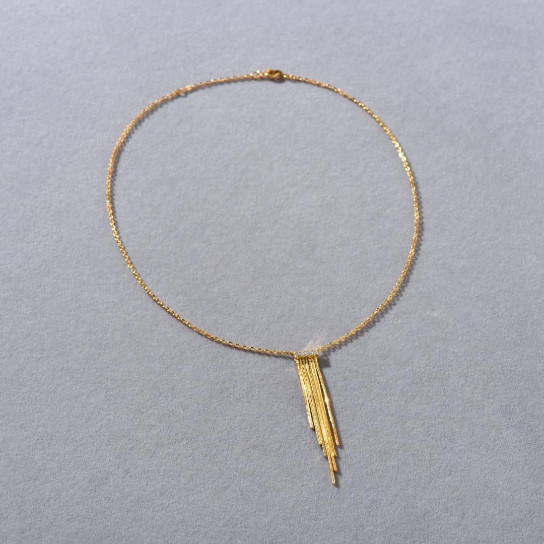 Модный Высококачественный Металлический Позолоченный 18K Настоящим Золотом Инкрустированный Циркон Кисточка Кулон Изысканная Цепочка на Ключицы Простая Ожерелье