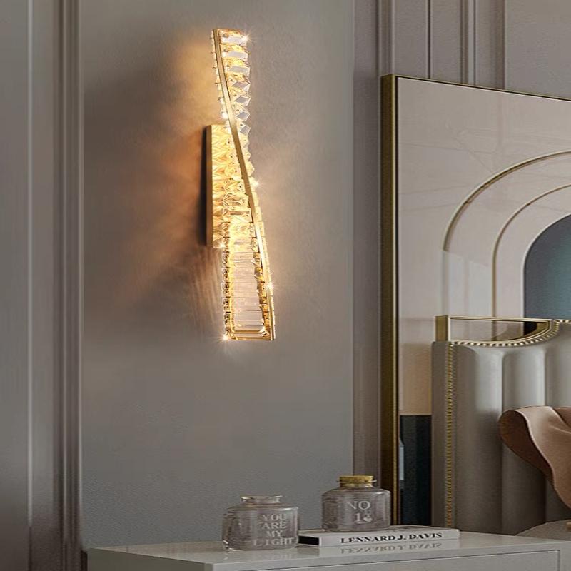 Italian LED light luxury crystal wall lamp home living room background wall decoration bedroom bedside line wall lamp decor lamp