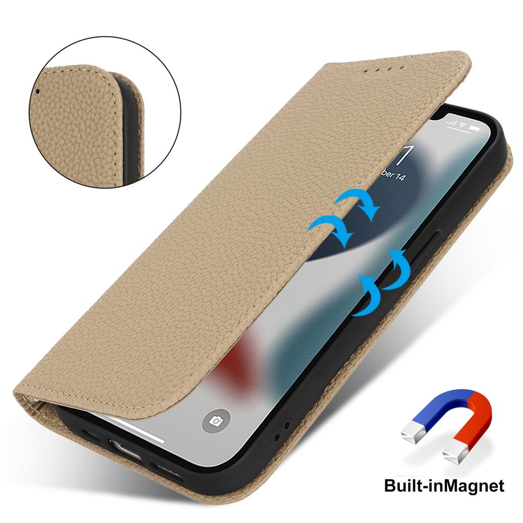Etui z podstawką dla iPhone 13 Pro Max/12 Pro Max Skórzane etui typu flip z teksturą liczi ze smyczą/portfelem