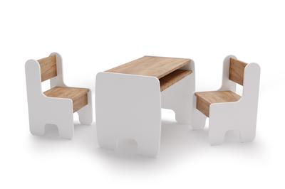 Set of Children's Table and Two Children's Chairs - White/oak Craft Gold Color
