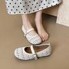 Round head soft sole shallow mouth single shoes new one-word buckle breathable hollow flat bottom low heel Mary Jane shoes comfortable shoes