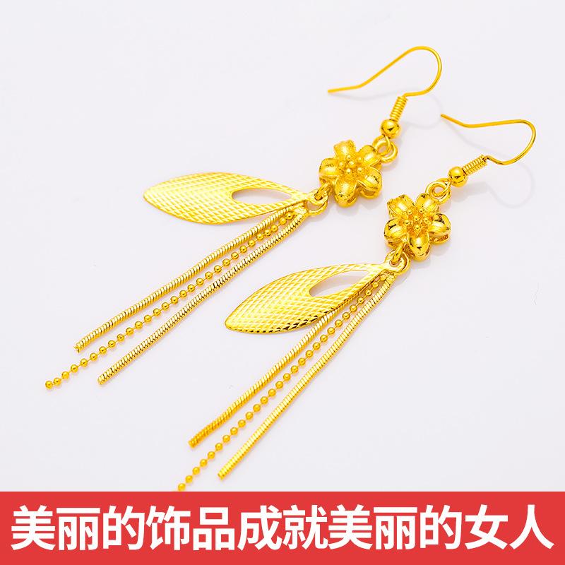 24K Gold Heart Tassel Long Earrings Women's AU999 - Premium, Delicate Combo, Fits Gifting & Banquets