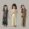 2025 Summer Children's Solid Color Short-Sleeved Cotton and Linen Two-Piece Set