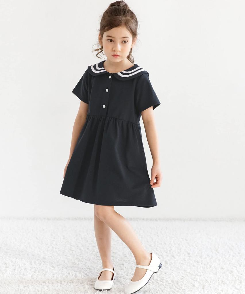 Bee Sailor Dress for Short Navy Girls, Kids, Sleeves, Collar, Pockets, Summer, Shh01843, 140cm,