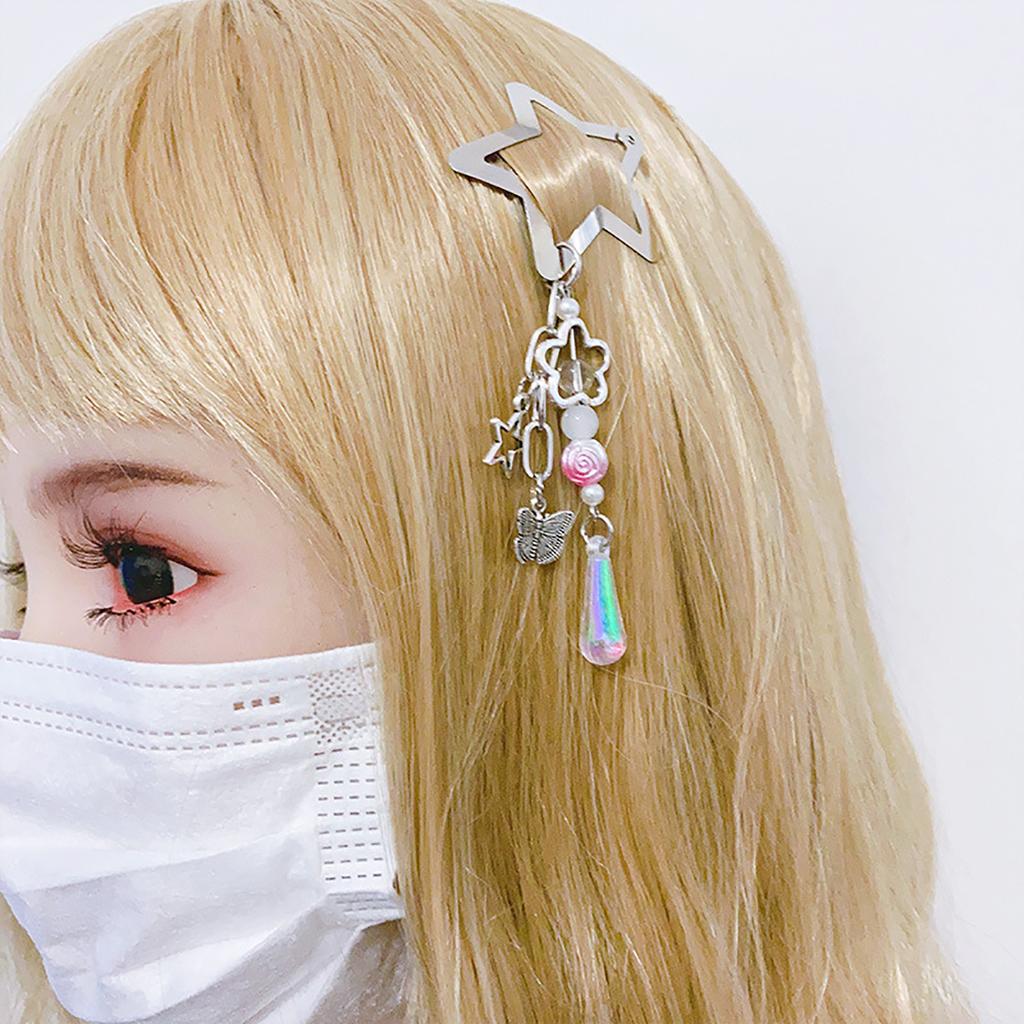 Fringed Butterfly Hair Clip for Girl Y2K Alloy Star Hairclip BobbyPin Duckbill Clip Hair Barrettes for Women Side Bangs