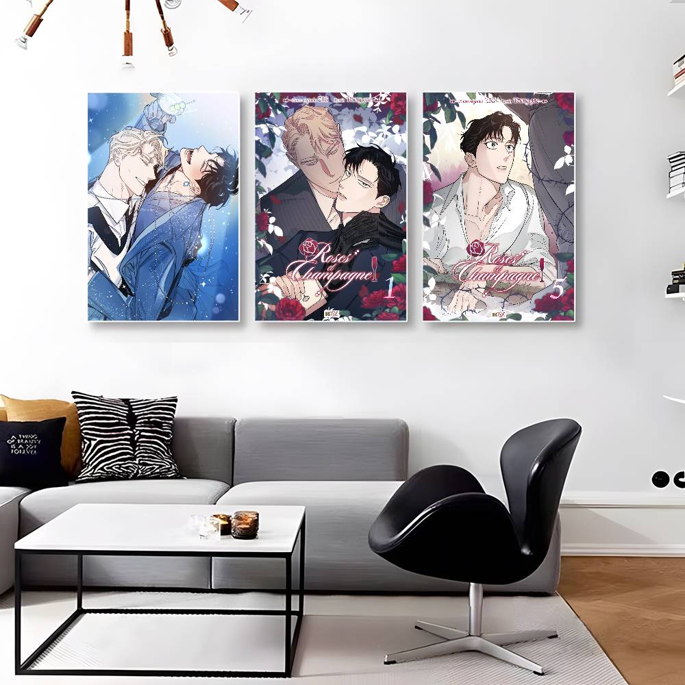 1ks Anime R-Růže a šampaňské Plakát Samolepka Tisk Voděodolné Nástěnné umění do obývacího pokoje Ložnice Domácí dekorace