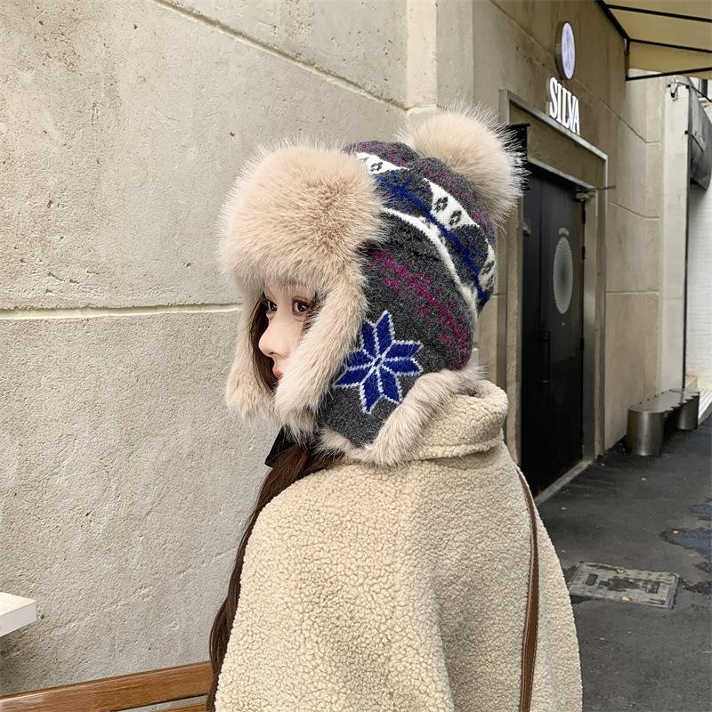 Bonnet Thermique Tricoté Couleur Tendance pour Femmes, Polaire Épaissi avec Protège-Oreilles, Bonnet Polaire