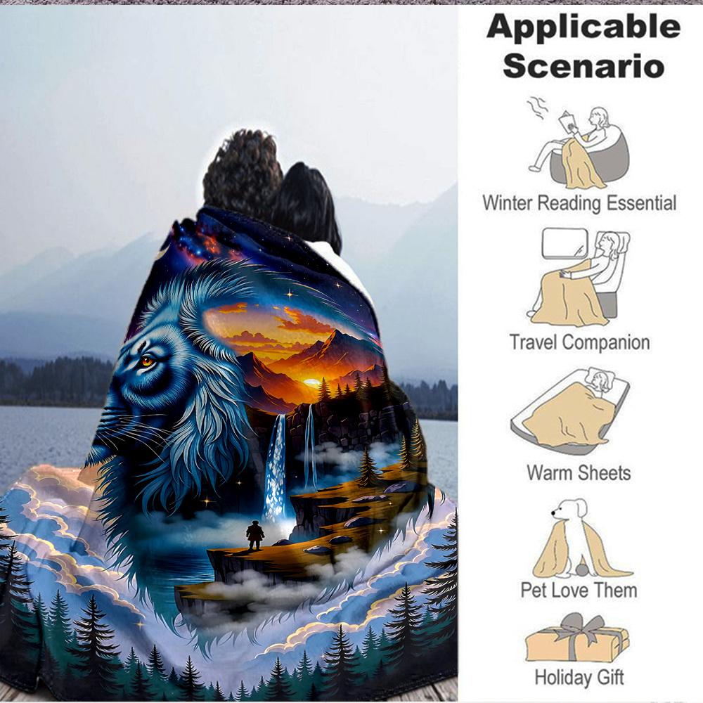 1pc Lion Fantasy Landscape Blanket Lightweight Blanket Throw Blanket For Sofa, Bed, Travel, Camping, Livingroom, Office, Couch, Chair yy251010008