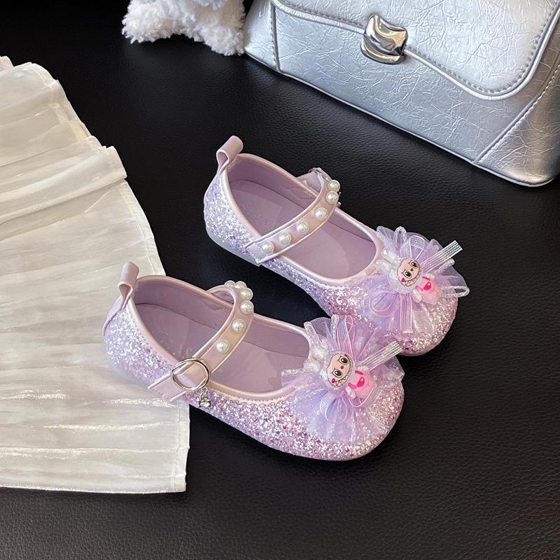 Girls leather shoes children's princess crystal shoes spring and autumn 2025 new casual single shoes rhinestone soft sole girls performance shoes