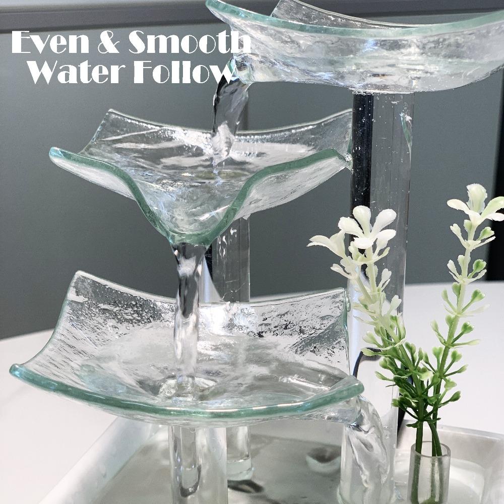 Dcor Home Imitation 3-Tier Glass Tabletop Fountain Natural Office Relaxing Desktop Zen Waterfall Meditation Fountain Led Lights
