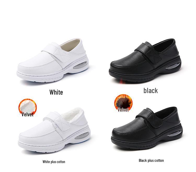 Women's Soft Sole Breathable Nurse Shoes - Genuine Leather, Non-Slip Air Cushion, Thick Sole, Comfortable & Durable for Long Wear.