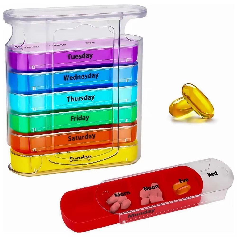 7 Days Pill Dispenser Box Portable Colorful Sealed Pill Case Stackable Moisture Proof Medicine Storage Containers Healthcare