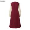 ZANZEA Women Casual Turn Down Collar Patchwork Long Sleeve Dress