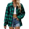 2025 Autumn and Winter New Style Lapel Long Sleeve Pocket Button Plaid Shirt Top for Women