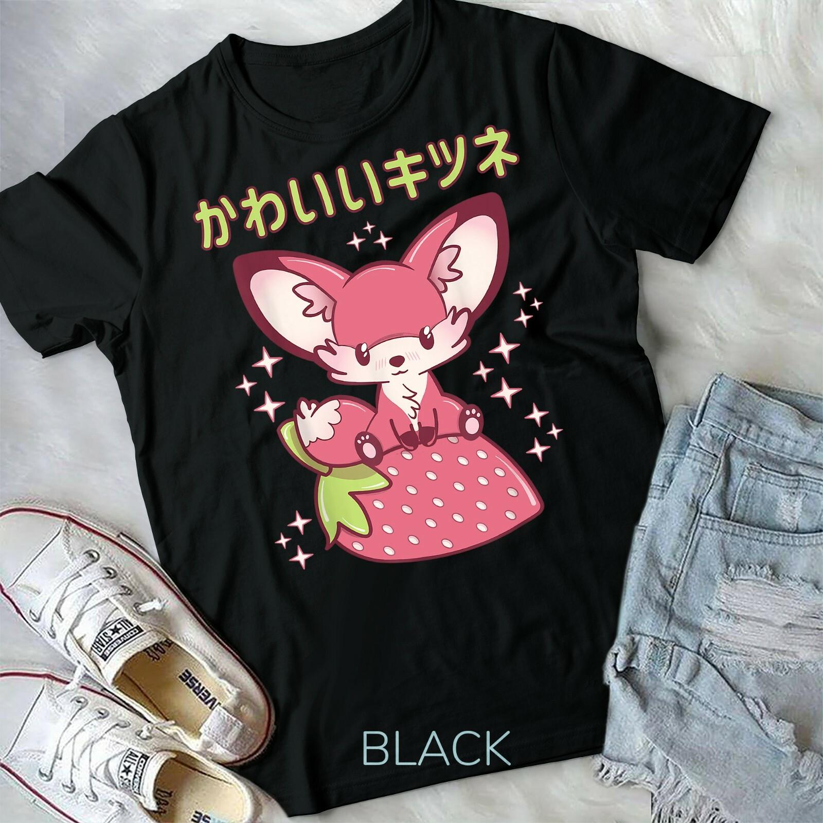 Pink Pastel Strawberry Fox Japanese Kawaii Pink Goth Fox Unisex Form T-shirt XXXXL