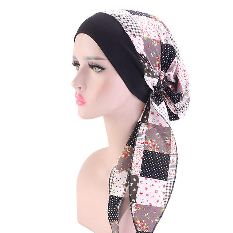 New fashion printed flowers women inner hijabs caps muslim head scarf turban bonnet ready to wear ladies wrap under hijab cap