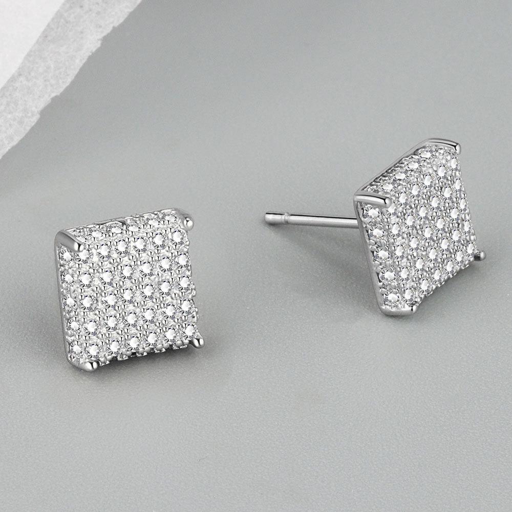2025 New Best Selling Luxury, Fashion, Simple and Classic Dazzling Cubic Zirconia square Women s Stud Earrings Accessories ED591 platinum серебряный