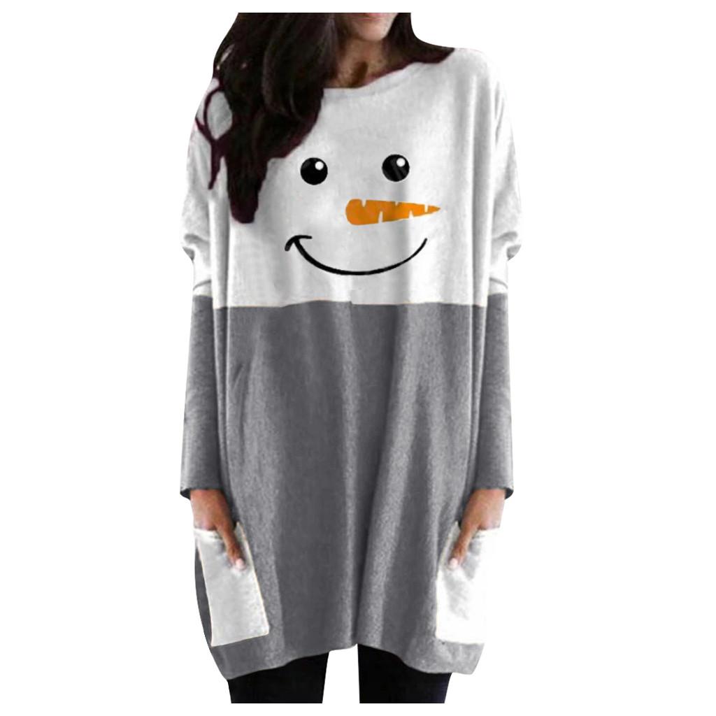 Plus Size Women Long Sleeve Christmas Printed Tops Tee T-Shirt Blouse