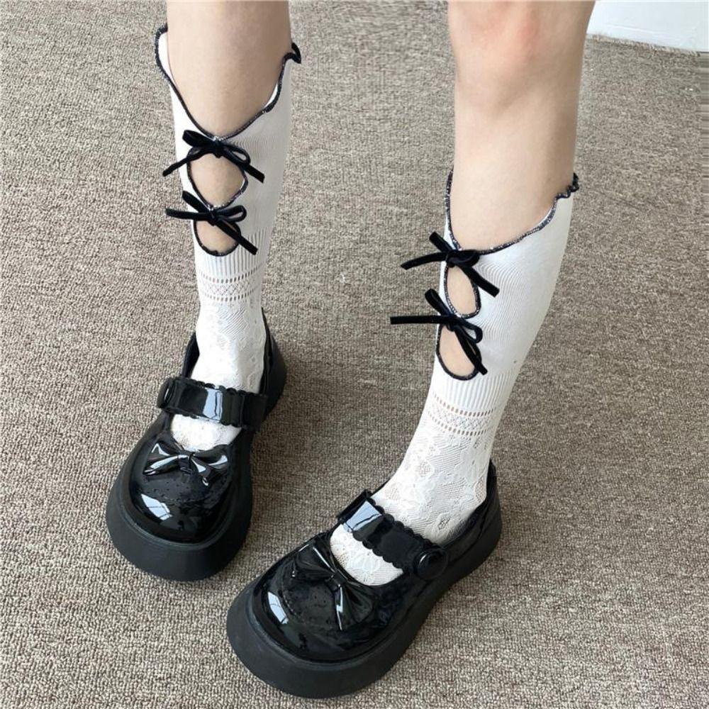 Hollow Lace Flocking Bow Fishnet Sock Cute French Retro Vintage Socks New Cool Women Socks