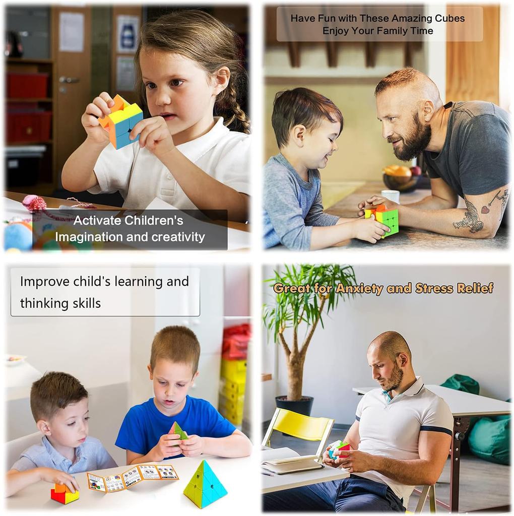 7-Pack Speed Cube Set: 2x2, 3x3, 4x4, Megaminx, Windmill, Mirror & Pyramid Cubes for All Ages