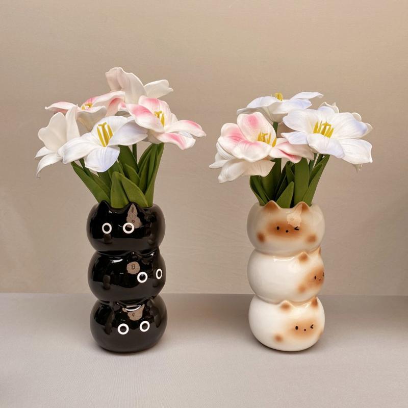 Ceramic Siamese Cat Vase Living Room Bedroom Decoration Ornaments Flower Pot Creative Flower Arrangement Storage Holder