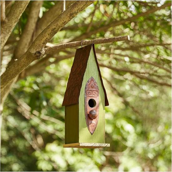 Glitzhome Ручная роспись, состаренный, подвесной деревянный домик для птиц для улицы 13,25  В