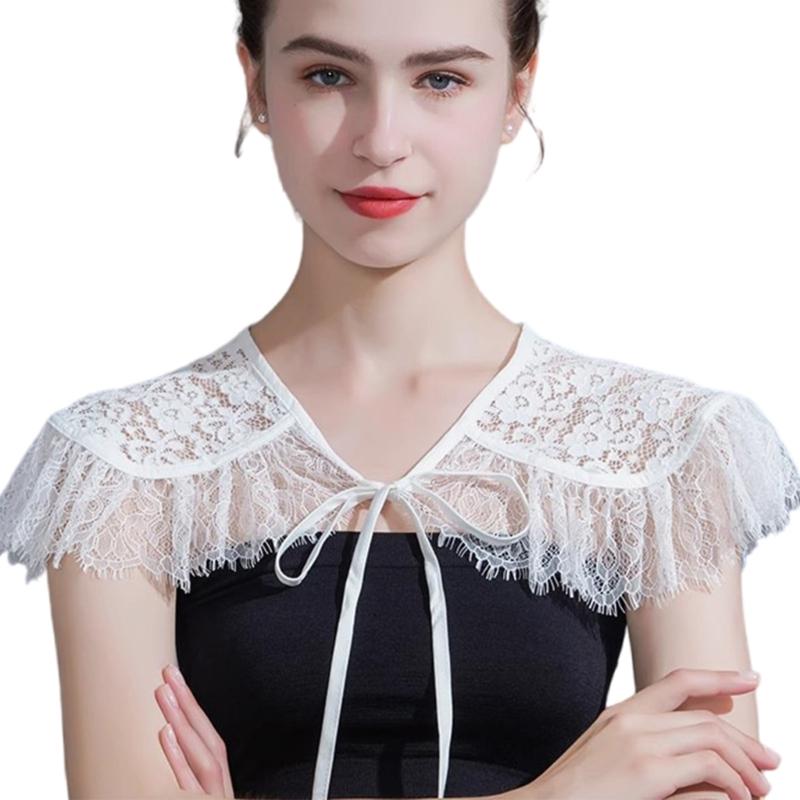 Элегантный полиэстеровый шаль с кружевной отделкой для свадеб, вечеринок, офиса. Легкий, дышащий накидка белый