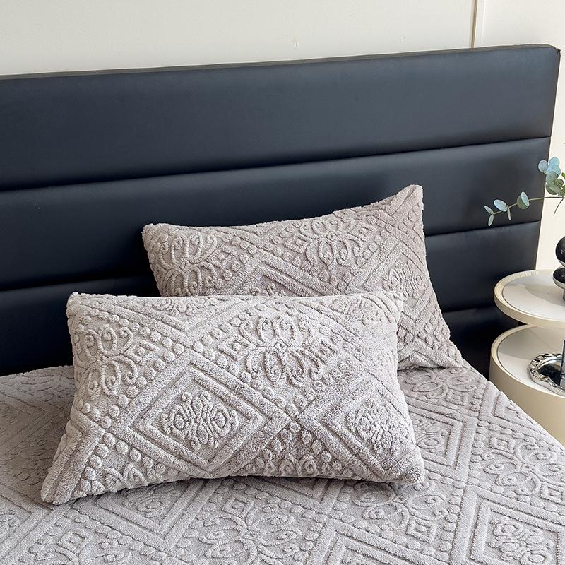 WOSTAR Winter Warm Coral Fleece Fitted Sheet Elastic Mattress Protector Cover Retro Style Bed Linens Luxury Double Bed King Size