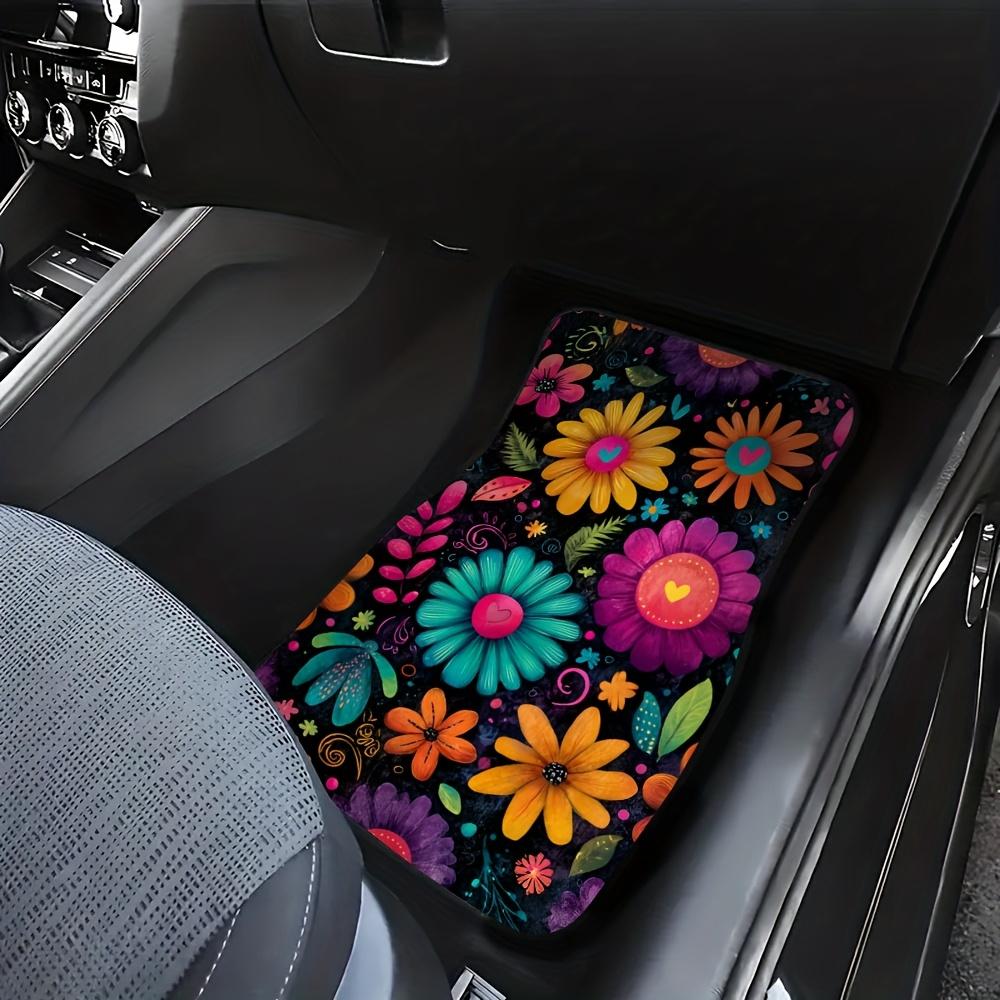 4pcs Auto Mats Adorned with Floral Colorful Abstract Motif for Pickup Trucks or SUVs, Including Convenient Cleaning Surfaces and Gift