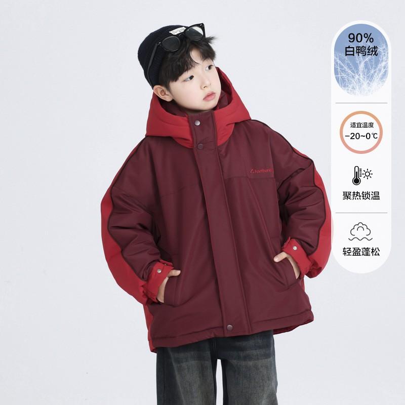 Boys Winter Hooded Down Jacket Red Warm Thick Windproof Outdoor Coat Kids Snow Outerwear