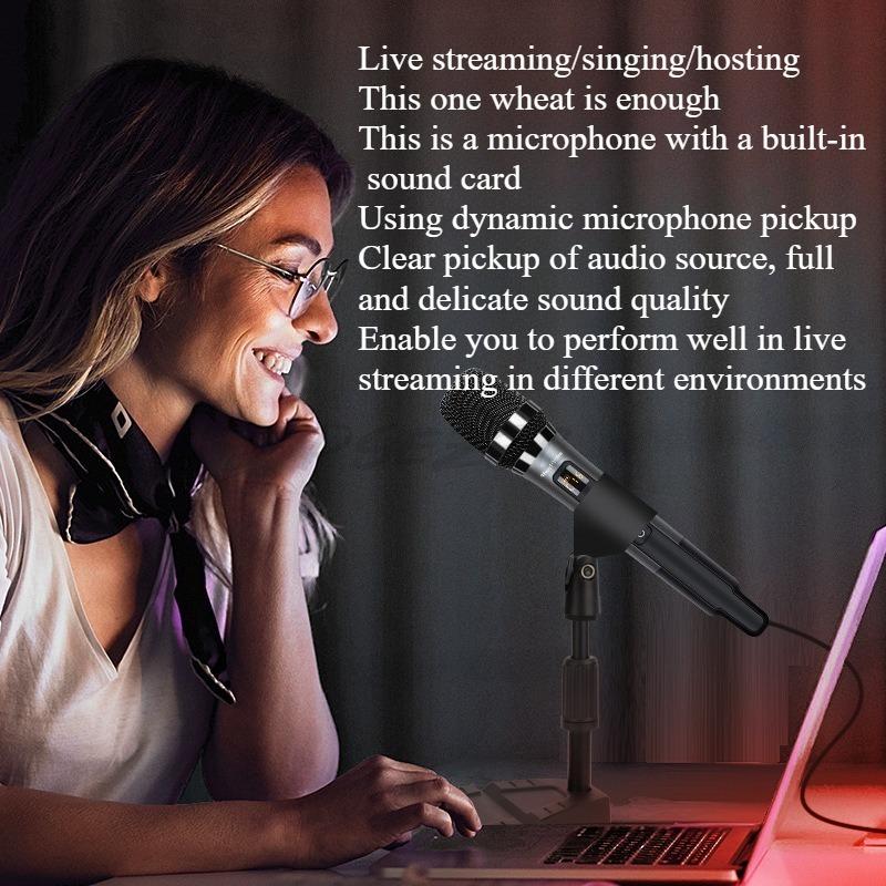 Reverberation Microphone Singing KTV Home and Outdoor Heart-shaped Directional Sound Card Integrated Microphone