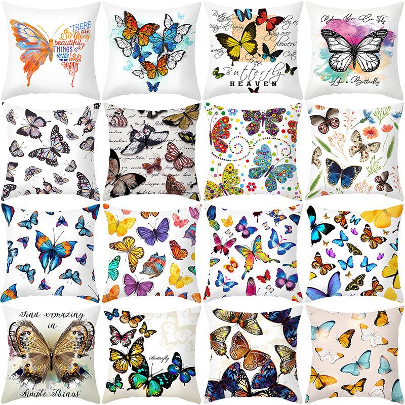 Colorful Butterfly Series Sofa Pillow Cover Nordic Peach Skin Print Office Cushion Pillow Cover Home