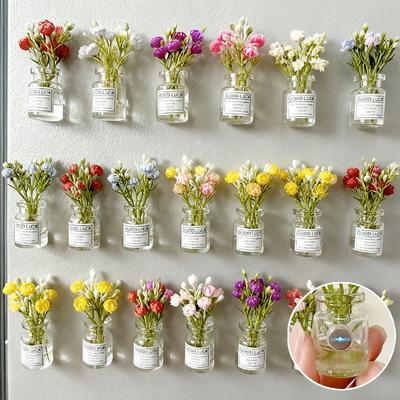 30/1PCS Mini Vase Fridge Magnets 3D Glass Vase Magnetic Refrigerator Stickers Kitchen Fridge Decoration Holiday Gifts Supplies