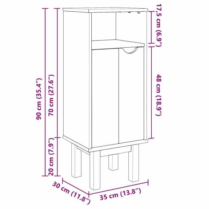 VidaXL Armoire de salle de bain "OTTA" 35x30x90 cm bois massif de pin, armoire de rangement de salle de bain, placard de 4013458