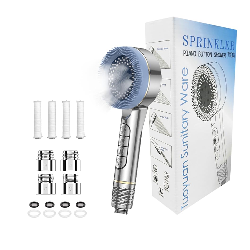 

Innodenki Shower Mist Shower Head with Water High Cleaning Purifying Removing Beautifying Gentle on the Water Stop 4 Water Flow Settings Includes 4