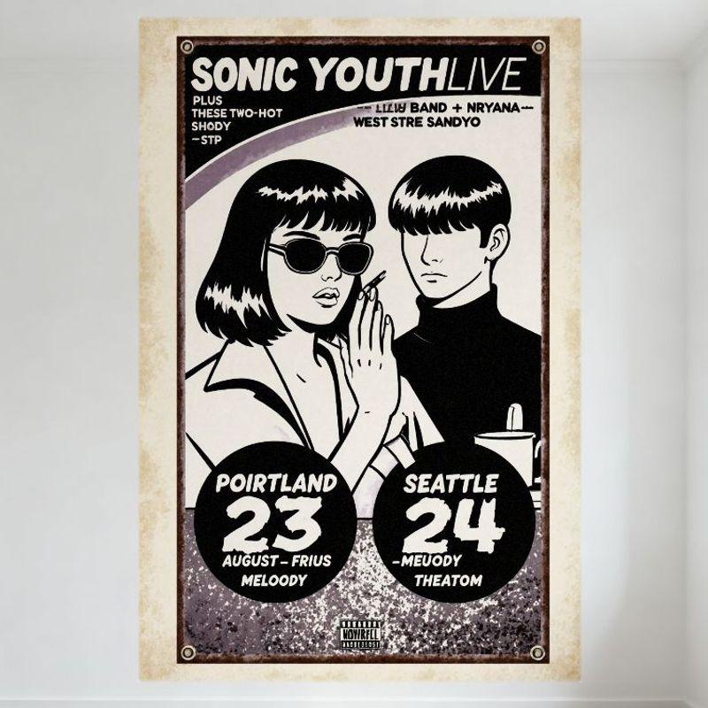 

Sonic Youth Живой Винтажный Концертный Постер Металлическая Жестяная Табличка - С участием Lux Band & Nirvana, Детали мероприятия Сиэтл/Портленд, Ретро Гри 20x30cm（7.8x11.8inch）