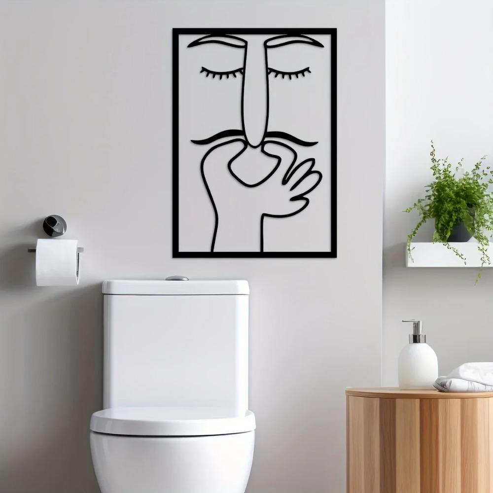 Whimsical Face Line Art Metal Wall Sculpture – Funny Thanksgiving Bathroom Decor, Minimalist Accent
