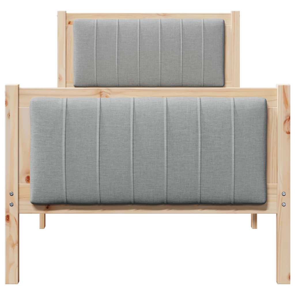 Brown and Light Grey Bed Frame 75 x 190 cm Solid Pine Wood